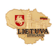 Lithuania Outline Magnet with Vilnius Cathedral in Gold Color Lithuania Outline Magnet with Vilnius Cathedral in Gold Color